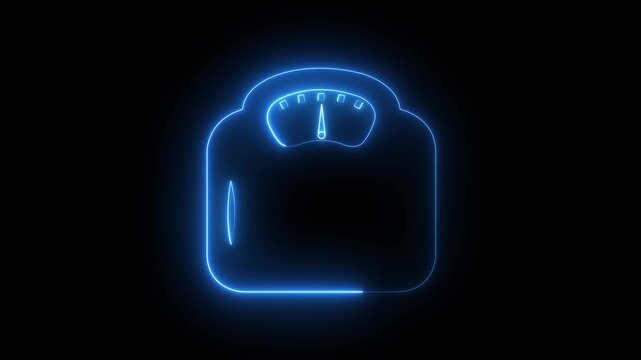 glowing neon Weight measurement scale icon animation on black background. Moving arrow, meter. Scale Icon Animation. Simple Digital Weight Scale icon Animation. 