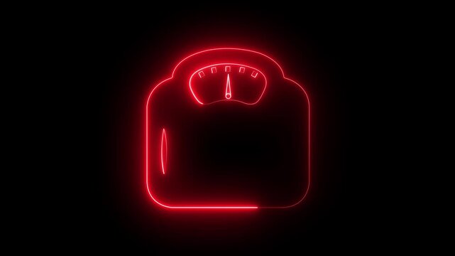 glowing neon Weight measurement scale icon animation on black background. Moving arrow, meter. Scale Icon Animation. Simple Digital Weight Scale icon Animation. 