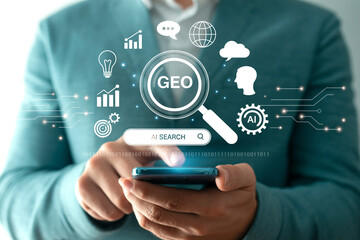 Geo ai search technology concept using artificial intelligence for location based optimization