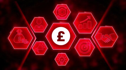 Red Hexagonal Infographic Network With Central British Pound Symbol And Business Icons finance - Powered by Adobe