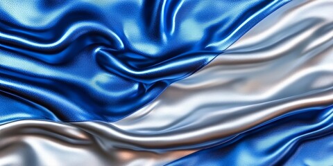 Obraz premium Majestic Metallic Texture Surface with Wavy Fabric Material Detail in Blue and Silver Drapery Design