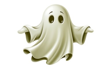 Fototapeta premium Cute Cartoon Ghost with Big Eyes on White Background Halloween Spooky Character Illustration for Kids and Festive Designs