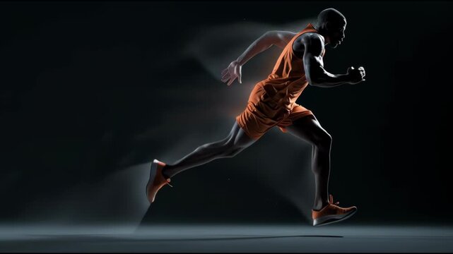 An athlete displays extraordinary leg movement and muscle strength while sprinting with intensity at a training facility. Each frame captures the energy and motion of the run