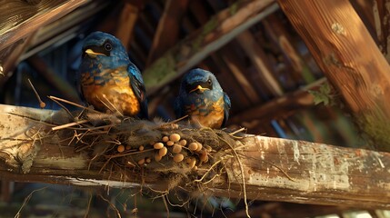 Young Barn Swallows in a Twig Nest bird nesting