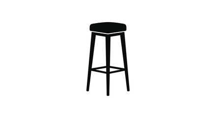 Modern black bar stool with square seat and sleek metal legs for kitchen counter or bar area silhouette