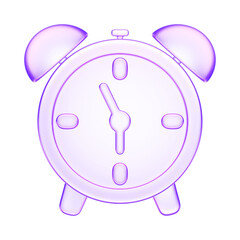 3D glassmorphism alarm clock icon. Glossy purple minimal style representing time, schedule, and punctuality. Ideal for productivity or education digital projects.