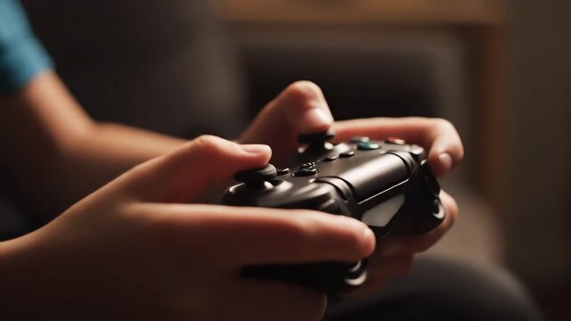 Close up shot of a persons hands holding a video game controller.