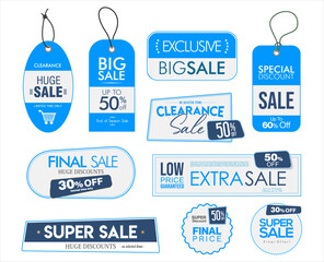 Premium, high quality and sale emblem and badges blue color isolated on white background 
