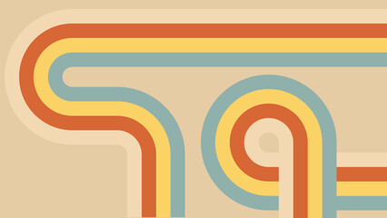 Abstract groovy line rainbow with stripe pattern. Vintage 70s background with color retro design. Wavy funky and psychedelic 60s graphic art. Pop playful swirl flow illustration for minimal cover.