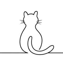 Minimalist line art silhouette of a cat sitting facing away