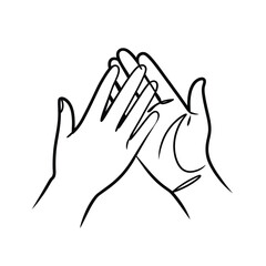 Two hands touching and overlapping in a simple line art drawing