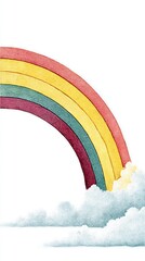 A vibrant rainbow arcs above fluffy clouds, showcasing bright colors against a light background, symbolizing hope and positivity.