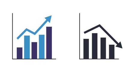 Comparing economic trends a growth chart contrasted with a declining chart