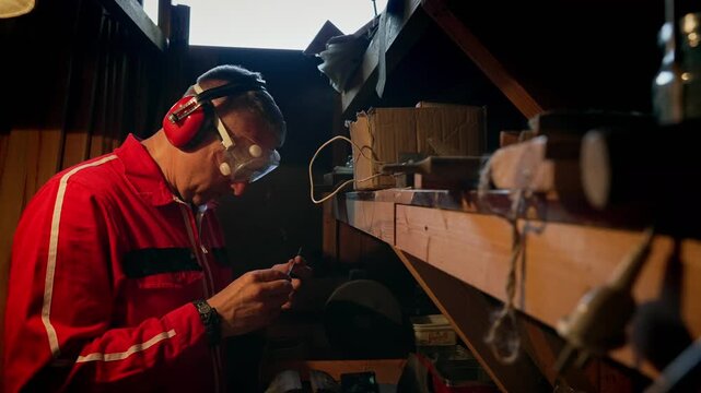 The master selects parts for his project.