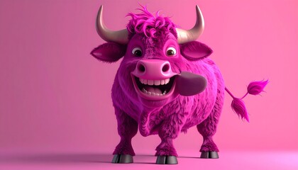 Fototapeta premium Pink Bull Cartoon Character