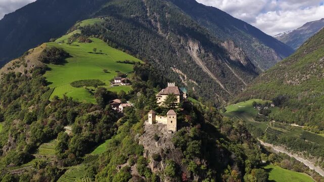 Juval Castle, medieval castle at the Schnalstal Valley, Vinschgau Valley, Naturns, South Tyrol, northern Italy.