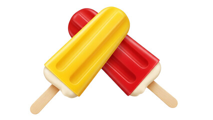 Two popsicles red and yellow summer treat frozen dessert ice lolly refreshing sweet snack colorful on transparent background