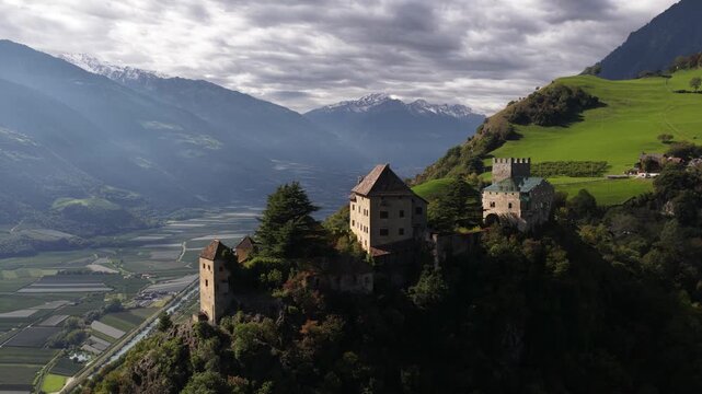 Juval Castle, medieval castle at the Schnalstal Valley, Vinschgau Valley, Naturns, South Tyrol, northern Italy.
