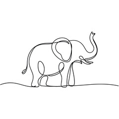 Minimalist continuous line drawing of a happy elephant with trunk raised
