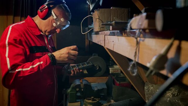 The master collects small tools after finishing the work.