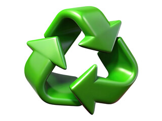 Green recycle symbol 3d render. Environmental protection icon, sustainability cycle arrow