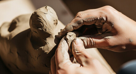 Closeup of hands shaping clay, showcasing the artistry and skill involved in pottery and ceramic creation process