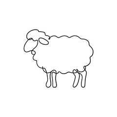 Simple line drawing of a fluffy sheep in profile on white background