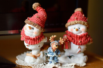 cute snowman Christmas figurines close up