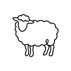 Simple outline drawing of a fluffy sheep standing on four legs