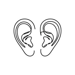 Minimalist continuous line drawing of two human ears facing forward on white background