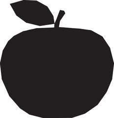 A vibrant red geometric apple with a green leaf and stem artfully rendered and isolated on transparent background.