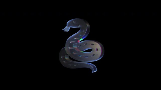 Rotating holographic snake on black background