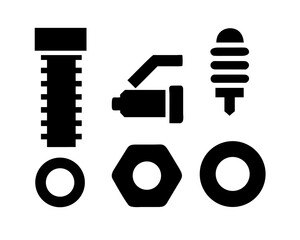 Assorted fasteners, including bolts, nuts, and washers