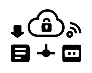 Black cloud security icons representing data safety