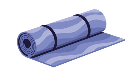 A rolled up blue yoga mat with black straps.