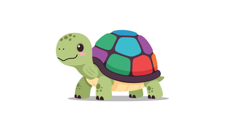 A cute pixel art cartoon tortoise with a colorful shell and a happy expression.