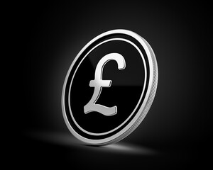 Obraz premium Silver And Black Rounded British Pound Coin On Shiny Silver Glow Background 3d Illustration