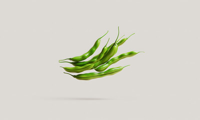 Creative food concept with levitating fresh green beans