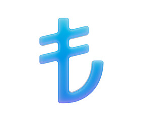 3D Gradient blue Turkish Lira symbol, modern style with a glossy futuristic finish. 3D Illustration