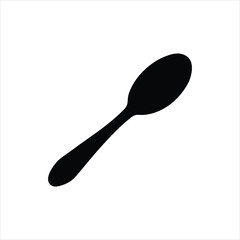 Simple black silhouette of a single spoon casting a clean shape on a bright white surface, perfect for design elements food concepts, projects related to food, dining, cooking, and culinary themes