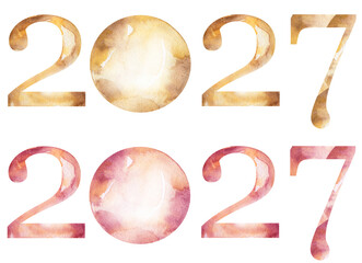 watercolor graphic 2027 New Year llustration set