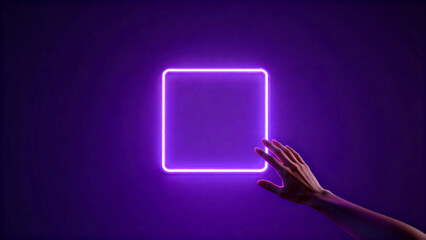 Hand near glowing neon square
