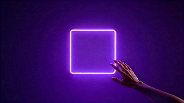 Hand near glowing neon square