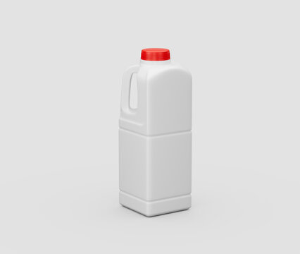White plastic milk bottle with red cap on a clean background, ideal for dairy, 3d illustration - Powered by Adobe