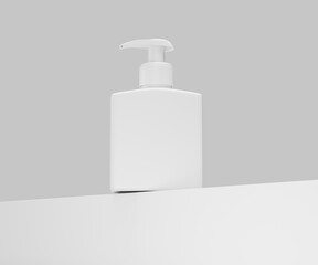 Minimalist white pump dispenser bottle on clean background, ideal for product 3d illustration