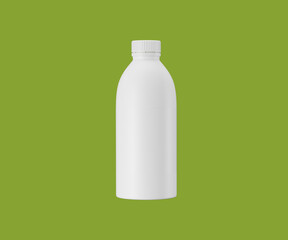 Blank white plastic syrup bottle on vibrant green background studio shot., 3d illustration