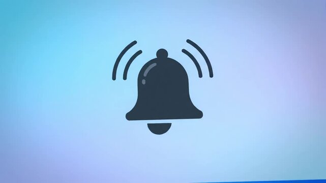 Simple dark bell icon with radiating sound waves on a soft gradient background