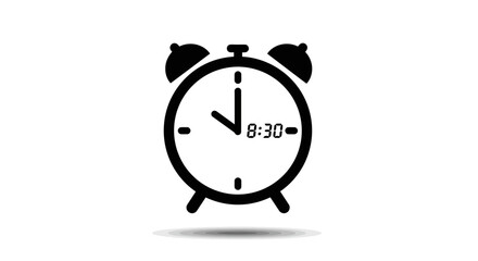 Alarm clock icon depicting time of eight thirty on white background