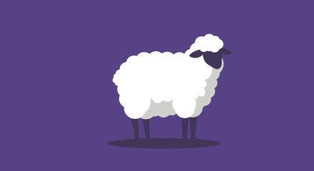 Animated white sheep on a purple background vector illustration