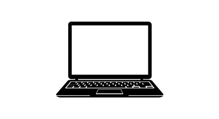 Black and white vector illustration of a modern laptop computer on white background